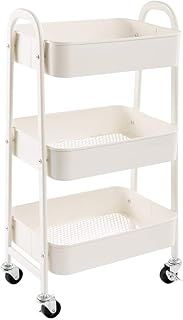 DOEWORKS Storage Trolley on Wheels Kitchen Trolleys Metal 3-Tier Trolley for Book Beauty Craft Trolleys Rolling Utility Storage Cart for Room Bathroom Office, White
