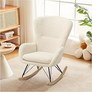 INMOZATA Relax Rocking Chair Comfortable Cashmere Rocker Relaxing Recliner Chair Traditional Arm Rest Lounge Chair with Cashmere Cushion(Beige), W73*D103*H98CM