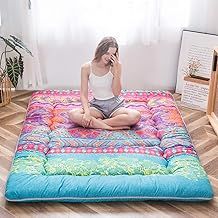 Bohemian Retro Floor Mattress Vintage Floral Japanese Futon Mattress Roll Up Thicken Sleeping Bed Portable Camping Mattress Floor Lounger Couch Bed Mattress Pad (Bohemian B, Double)