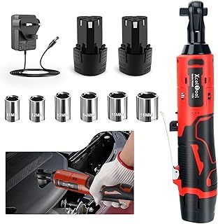 Cordless Ratchet Wrench, 12V Electric Ratchet Set 45N.m, 0-300 RPM,3/8" Ratchet Wrench with 2 * 2.0Ah Batteries,Battery Ratchet Includes 6 Sokets, Impact Drive Ratchet Rattle Nut Gun Tool kit (Red)