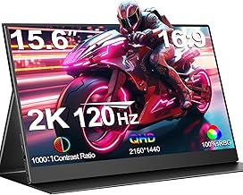 15.6'' Portable Monitor, 120Hz 2K HDR QHD FreeSync IPS Portable Monitor with Smart Cover, Ultra-Slim Second screen for Laptop/PC/Mac/PS5/Xbox/Switch - USB C & HDMI Connectivity