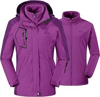 donhobo Womens 3 In 1 Jackets Fleece Ski Jacket Softshell Winter Waterproof Full Zip Windproof Coat Zip Pockets
