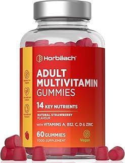 Adult Multivitamin Gummies | 60 Count | 14 Essential Nutrients with Vitamins A, B12, C, D, & Zinc | Natural Strawberry Flavour | Vegan Supplement for Men & Women | by Horbaach