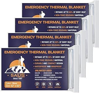Emergency Blankets, Foil Space Thermal Blanket for Outdoor Sport, Camping, Mylar Survival Equipment First Aid Bag Kit