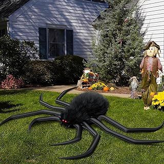 Halloween Decorations Spider, Inflatable Giant Halloween Large Spider Prop, Scary Hairy Fake Spider Decor with Red Eyes for Indoor Outdoor Home Party Yard Haunted House Graveyard Porch