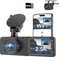 Dash Cam Front and Rear Camera, CHORTAU 3Inch Screen WiFi Dash cam, 2.5K+1080P Dash Camera for Cars, Dashboard Camera with Free 64GB Card, Type-C Port, Parking Monitor, Super Night Vision