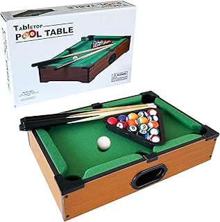 Mini Pool Table,Mini Wooden Billiards Table with 16 Balls, 2 Cues, Triangle Rack,Mini Table Top Billiards Snooker for Family Game Parties