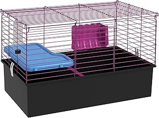 PawHut Guinea Pig Cage Chinchillas Rabbit Small Animal Cage with Ramp, Dish, Water Bottle, 71 x 46 x 47cm, Black