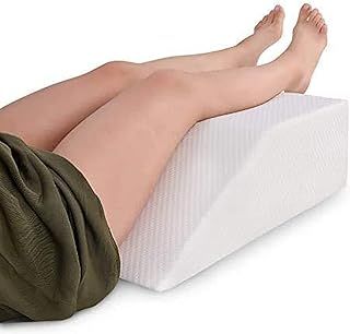 Abco Tech Elevating Leg Rest Memory Foam Pillow - Reduce Back Pain, Hip Pain & Knee Pain - Ideal Sleeping, Reading, Rest Elevation - Breathable & Washable Cover (8 inch Wedge, White)