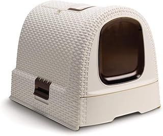 CURVER Cat Toilet House - Closed Litter Tray - Removable Bottom Compartment for Easy Cleaning - Litter Scoop and Floor Mat Included - Dimensions: 51 x 39 x 39 cm - Ivory