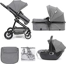 For Your Little One LITE 3 in 1 I-Size Travel System Slate Grey Pushchair, Buggy, Foldable, with Infant I-Size Car Seat, Rain Cover, Apron, for Newborn, from Birth to 3 Years
