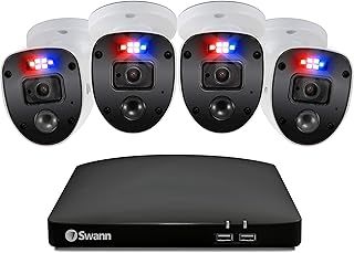 Swann Home DVR Security Camera System with 1TB HDD, 4 Camera 8 Channel, 1080p Full HD Video, Indoor & Outdoor Wired CCTV, Colour Night Vision, Heat Motion Detection, Spotlights, Flashing Lights