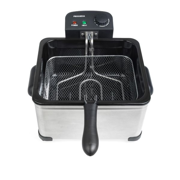 Progress 5L Deep Fat Fryer - 2 x 2.5L, Non-Stick Removable Basket and Lid, Easy Clean, 150-190°C, Viewing Window, Adjustable Temperature Control, Power/Ready Light, Cool-Touch Handle, Anti-Slip, 2000W