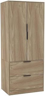 URBNLIVING 2 Door 2 Drawer Minimalist Bedroom Oak Wardrobe Storage & Hanging Rail Modern Furniture with Clothes Shelf for Home Organiser Unit 179cm H x 74cm W x 50cm D
