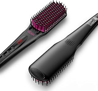HCAH Hair Straightening Brush for Fine & Thin Hair: 28 Temp Settings (90℃-230℃),Negative Ion Ceramic Straightener Brush for Women, Dual Voltage with Auto-Off, Frizz-Free, Glove Include