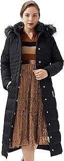Orolay Women's Winter Long Down Jacket with Fur Hood Raglan Sleeve Coat Quilted Comfort Jacket