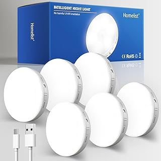 Homelist Motion Sensor Lights Indoor,6 Pack Wireless LED Rechargeable Magnetic Stick on Wall Night Light,Battery Operated USB Charging,Stair, Corridors, Closet, Kitchen Light Under Cabinets Puck Light