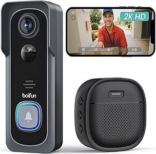 BOIFUN 2K HD Smart Video Doorbell Camera Wireless with Chime Immediate Alarm, Motion Detection, Two-way Talk, Clear Night Vision, 6700mAh Rechargable Battery, IP66 Waterproof