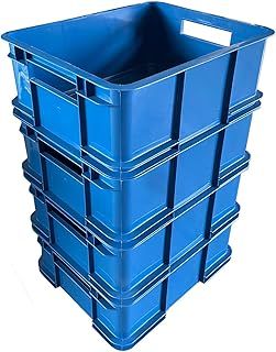 4 x 20.5 Litre Medium Unibox Industrial Stacking Plastic Storage Boxes Containers Crates (Blue)