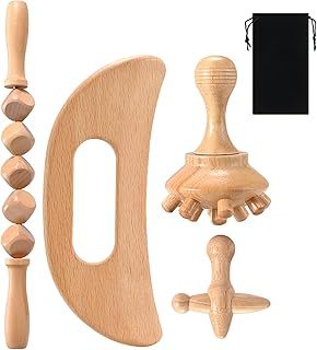 Dastre Wood Therapy Massager Tools, 4 in 1 Lymphatic Drainage Massager, Wood Massage Tools for Body Gua Sha, Applicable to Neck, Legs, Back,Relieve Pain and Relax Muscle