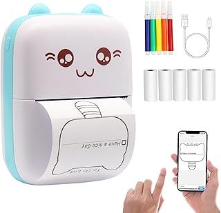 DIFCUL C9 Mini Thermal Printer,Bluetooth Labler Maker,Portable Inkless Printers Compatible with Android and ios,Printable Photos,Lists,Memo,QR Codes,Notes(With 5 Roll Paper+5 Colored Pens)