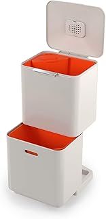 Joseph Joseph Totem Max 60 Litre Waste Separation and Recycling Kitchen Bin with Odour filter and removable food waste caddy, Stone