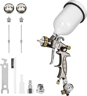 BEETRO HVLP Air Spray Gun, 600ml Capacity 14.5CFM 30-43psi 1.4mm/1.8mm Nozzles Stainless Steel with Type 2 Adapter Air Control Valve and Filter Professional Gravity Feed Sprayer Automotive