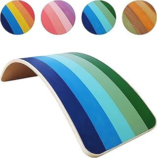 Wooden Balance Board Kids Montessori Toddler Wobble Board Autism Friendly Waldorf Sensory Toy Indoor Outdoor Children Natural Wood Curvy Seesaw Yoga Fitness Board for Adult