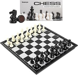 Chess Set, Folding Chess Board, Magnetic Chess Pieces, Travel Chess Games Toys for Kids Adults, Portable Chess Board Set, Educational Board Games Gifts (Black/White)