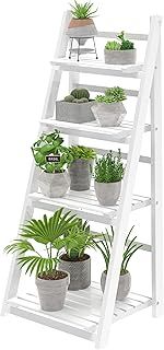 HOMIDEC Plant Stand, 4 Tier Wooden Ladder Shelf Free Installation Display Shelf, Foldable Plant Stands Indoor Shelves for Garden Living Room, White