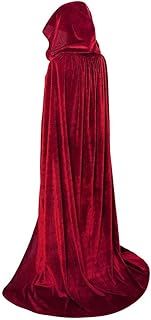 MAKFORT Velvet Hooded Cloak Halloween Cape Cosplay Costume for Witch Wizard Magician Christmas Fancy Role Play Dress Adult Burgundy 150 CM