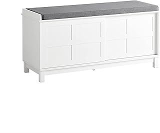 SoBuy FSR86-W, Hallway Storage Bench Shoe Bench Shoe Rack Shoe Cabinet with 2 Sliding Doors and Seat Cushion