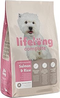 Amazon Brand - Lifelong - Complete Dry Dog Food with Salmon & Rice for Small Breeds, 1 Pack of 3kg