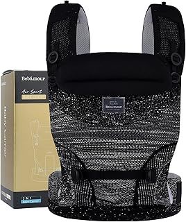 Bebamour Baby Carrier Ergonomic Infant Carrier for 7-44lbs, Front and Back Baby Carrier with Drool Bibs, Enhanced Lumbar Support, Black