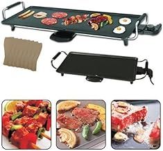 Electric Teppanyaki Grill Griddle with 8 Wooden Spatulas - Adjustable Temperature Control - Electric BBQ Table Top Grill - Non Stick Hot Plate - Oil Drip Tray