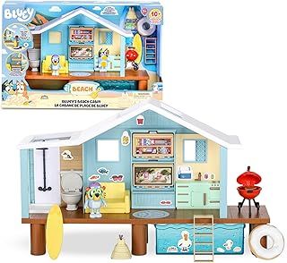 Bluey - Beach Cabin Playset, Blue Dog Beach House, Toy with Figure, with Accessories, Pool, Glasses, Float, Barbecue, Blue House, Famous (BLY66000)