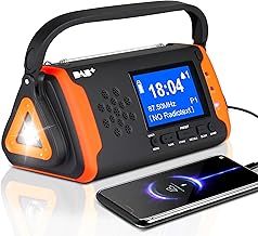 Dab Wind Up Radio, 4000mAh Emergency Radio with SOS Alarm, Solar Powered Radio, Hand Crank Radio with USB Charging, Portable Dab Radio with Flashlight, Dual Alarm Clock, LCD Display, Headphone Jack