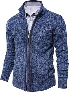 Mens Knitted Cardigan Full Front Zipper Sweater with 2 Side Pockets