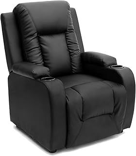 OSCAR Pushback Recliner Armchair - Sofa Chair for Living Room & Bedroom - Recliner with Drink Holders - Bonded Leather, Black