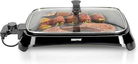Geepas 1600W Electric Barbecue 2-in-1 Grill With Hot Plate, Smokeless Indoor BBQ and Griddle Hot Plate with Built In Drip Tray | Adjustable Temperature | 2 Year Warranty