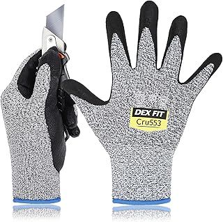 DEX FIT Level 5 Cut Resistant Gloves Cru553, 3D Comfort Stretch Fit, Power Grip, Durable Foam Nitrile, Smart Touch, Machine Washable, Thin & Lightweight, Grey 9 (L) 1 Pair