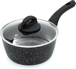 Blackmoor 65740 Classic 18cm Saucepan with Tempered Glass Lid/Non-Stick Coating/Cool Touch Handle/Suitable for Induction, Gas & Electric Hobs/Black Colour