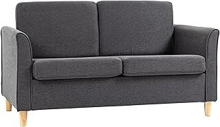 HOMCOM 2 Seater Sofa, Compact Loveseat, Fabric Couch with Wood Legs and Armrest, for Living Room and Home Office Dark Grey