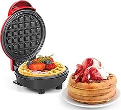 OXNSHEJW Mini Waffle Maker, Non-Stick Waffle Iron Machine Electric Mini Pancake Maker with Ready Indicator, Compact Waffle Maker for Waffles, Sweet Snacks, Desserts, Grilled Cheese, Red