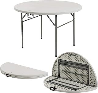 Harbour Housewares Heavy Duty Folding Trestle Table - 4ft (120cm) - Round - Easy Store Office Desk Workstation Events Arts and Crafts Party Catering BBQ Garden