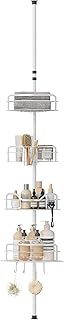 SONGMICS Corner Shower Caddy No Drill, 4-Tier Rust-Resistant Shelf With Tension Pole, Storage Organiser, 80 to 323 cm, Height Adjustable Shelves, for Bathroom, Cloud White BCB003W01