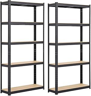 Yaheetech 2PCS Heavy Duty 5 Tier Garage Shelving Units Metal Storage Shelves Shed Utility Rack, 90 x 30 x 180cm, 175KG Per Shelf, Black