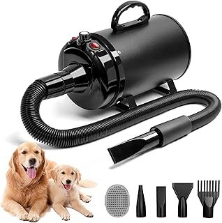 Dog Hair Dryer Blaster 3800W/5.2HP Pet Grooming Hair Dryer Low Noise Temperature Heater with 4 Different Nozzles and Pet Grooming Brush