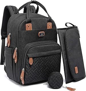Dikaslon Changing Bag Backpack, Large Nappy Back Pack Multifunction Baby Bags with Portable Changing Mat, Pacifier Holder, and Stroller Straps, for Mom and Dad