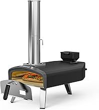 Outdoor Wood & Pellet Fired Pizza Oven for Garden, Black Coated Classic W-Oven Series with Pizza Stone & Foldable Pizza Peel